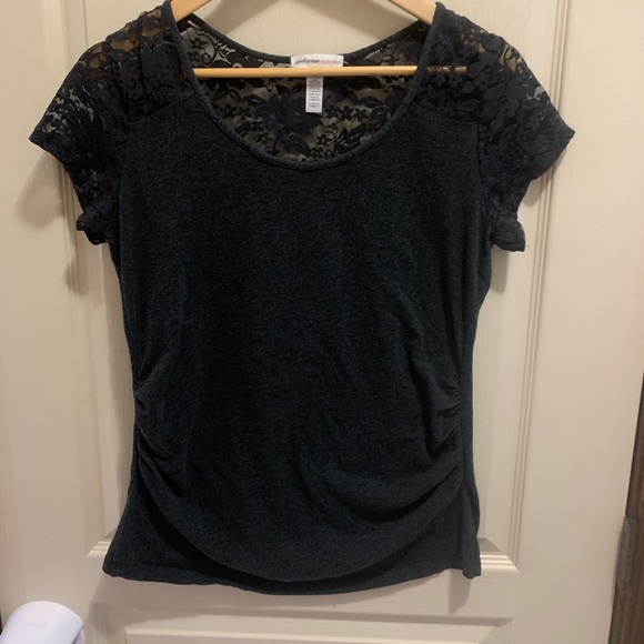 Ambiance Maternity Tops - Dark grey with lace maternity top